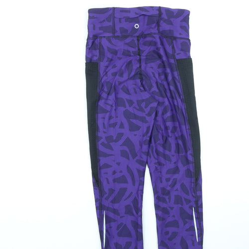 Marks and Spencer Womens Purple Geometric Polyamide Capri Leggings Size 10 L18 in Regular - Pockets