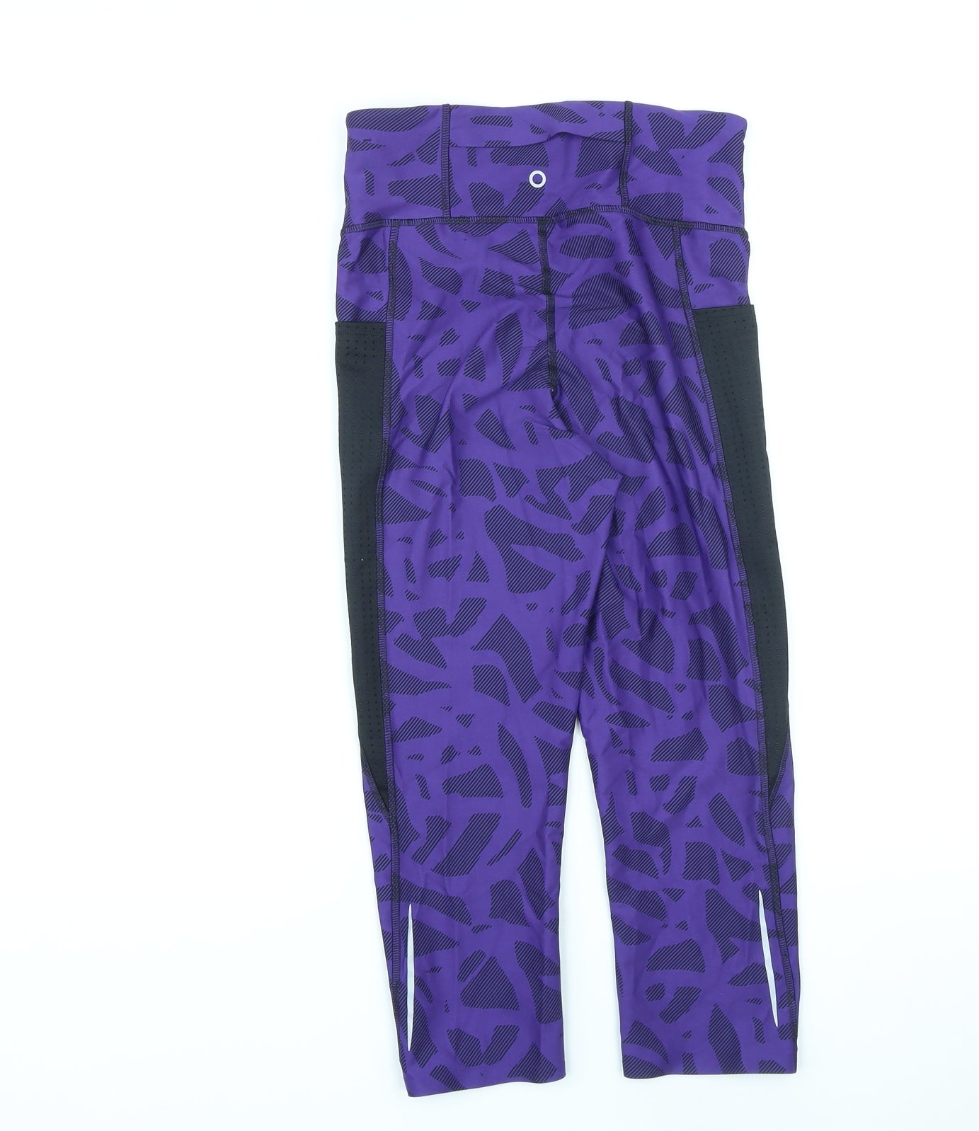 Marks and Spencer Womens Purple Geometric Polyamide Capri Leggings Size 10 L18 in Regular - Pockets