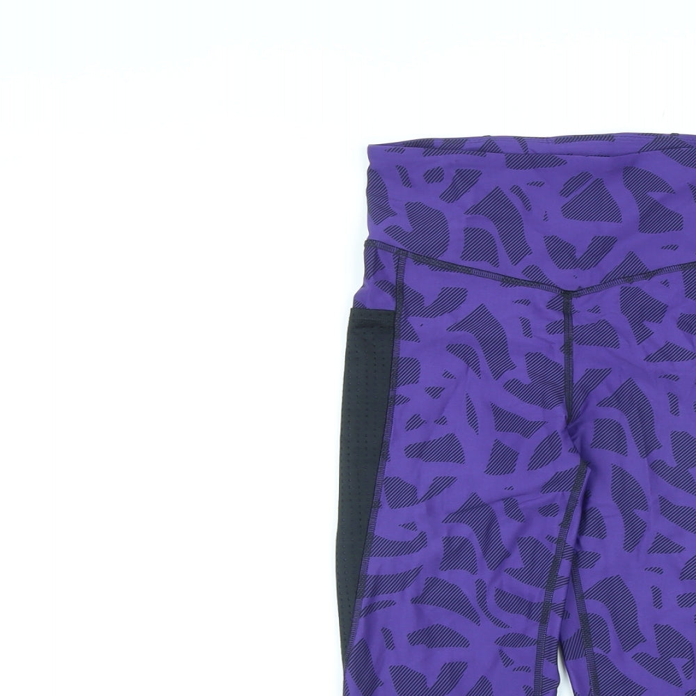 Marks and Spencer Womens Purple Geometric Polyamide Capri Leggings Size 10 L18 in Regular - Pockets