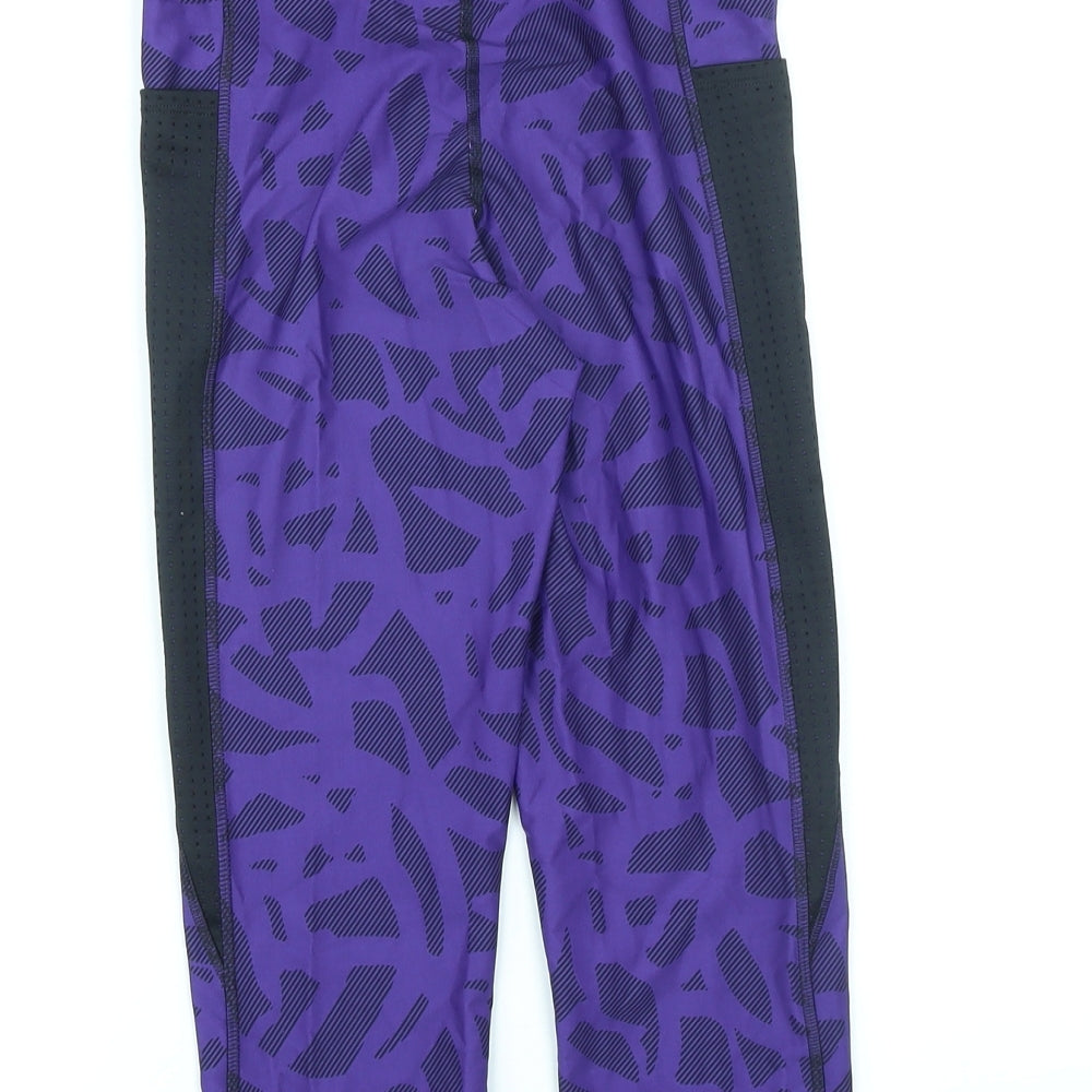 Marks and Spencer Womens Purple Geometric Polyamide Capri Leggings Size 10 L18 in Regular - Pockets