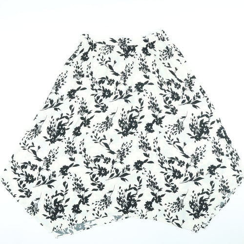 Marks and Spencer Womens Ivory Floral Polyester A-Line Skirt Size 10 Zip