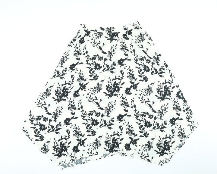 Marks and Spencer Womens Ivory Floral Polyester A-Line Skirt Size 10 Zip