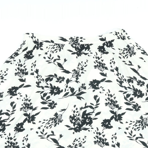 Marks and Spencer Womens Ivory Floral Polyester A-Line Skirt Size 10 Zip