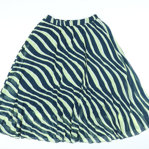Marks and Spencer Womens Green Striped Polyester A-Line Skirt Size 12