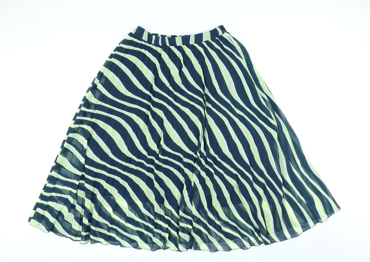Marks and Spencer Womens Green Striped Polyester A-Line Skirt Size 12