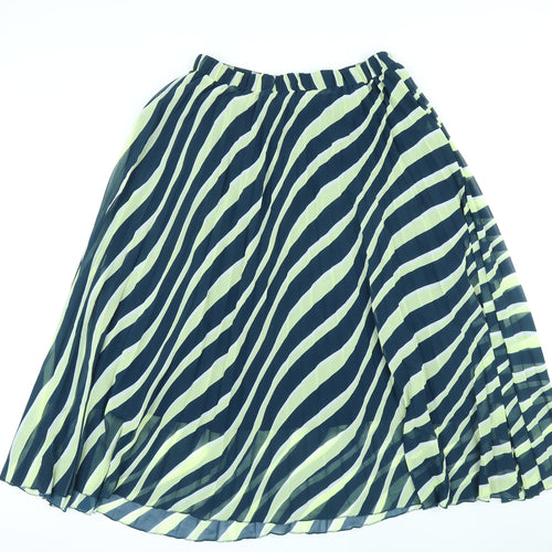 Marks and Spencer Womens Green Striped Polyester A-Line Skirt Size 12