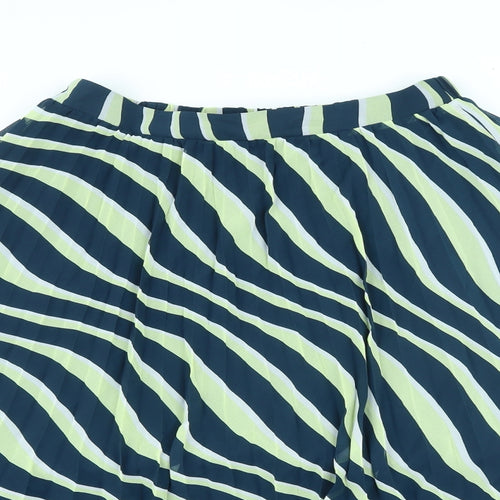 Marks and Spencer Womens Green Striped Polyester A-Line Skirt Size 12