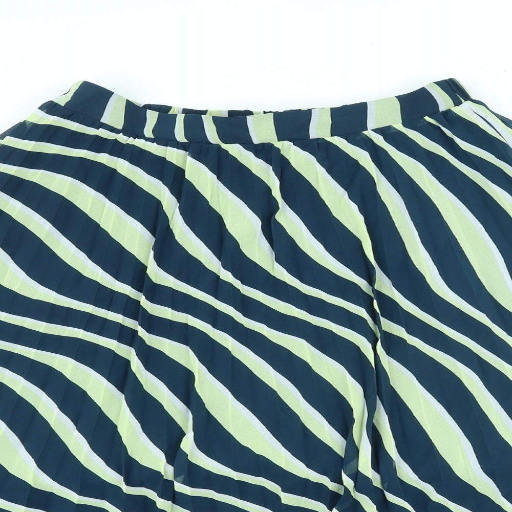 Marks and Spencer Womens Green Striped Polyester A-Line Skirt Size 12