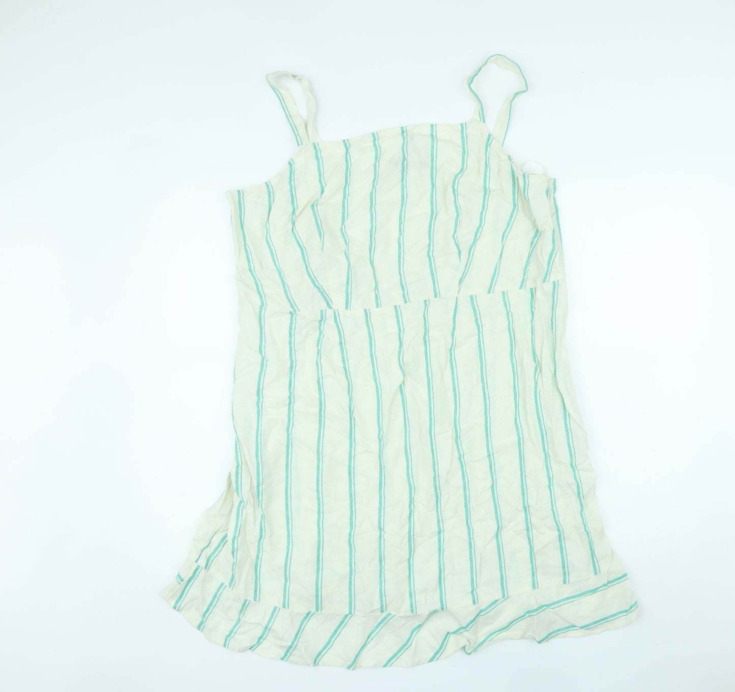 Marks and Spencer Womens Ivory Striped Linen Basic Tank Size 22 Square Neck