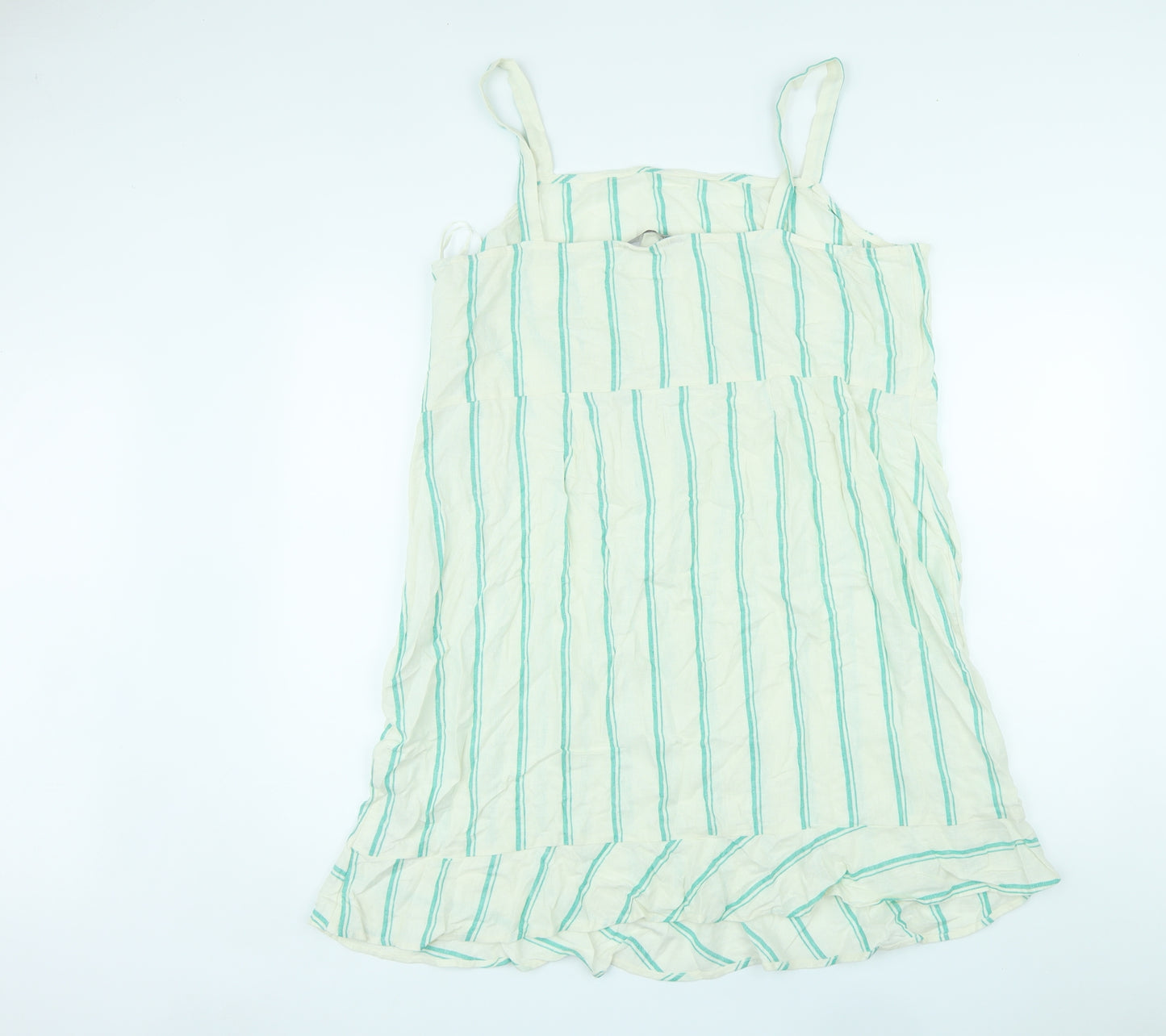 Marks and Spencer Womens Ivory Striped Linen Basic Tank Size 22 Square Neck