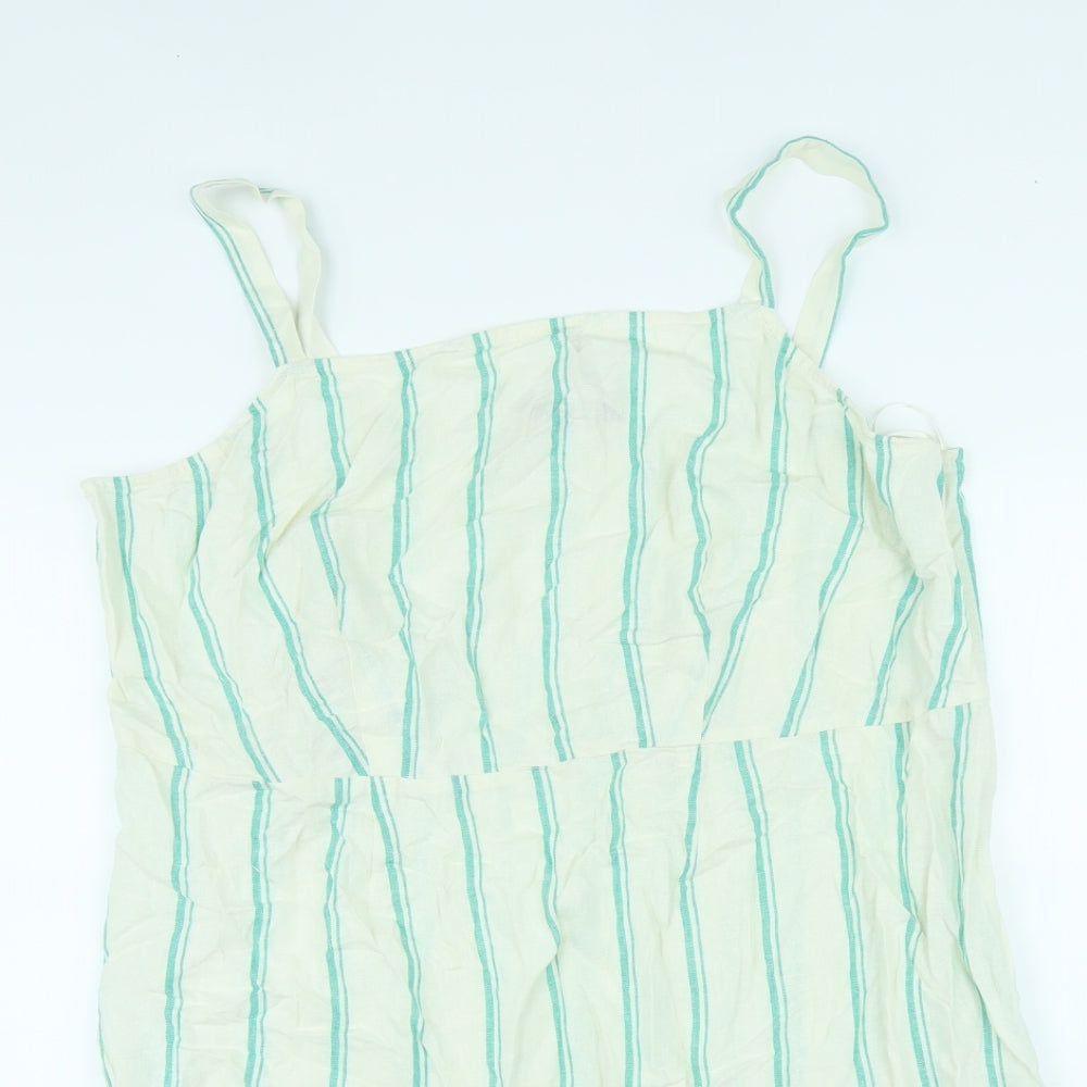 Marks and Spencer Womens Ivory Striped Linen Basic Tank Size 22 Square Neck