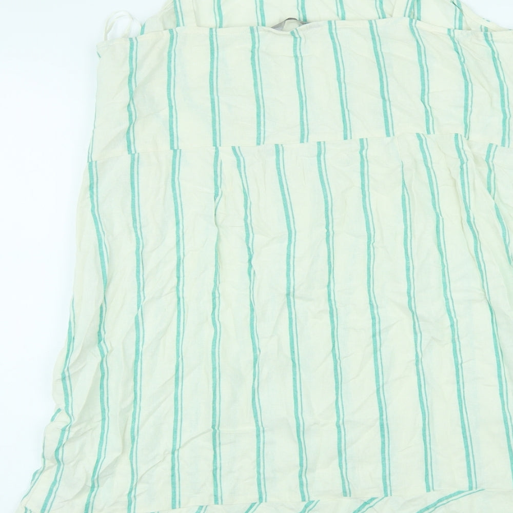 Marks and Spencer Womens Ivory Striped Linen Basic Tank Size 22 Square Neck