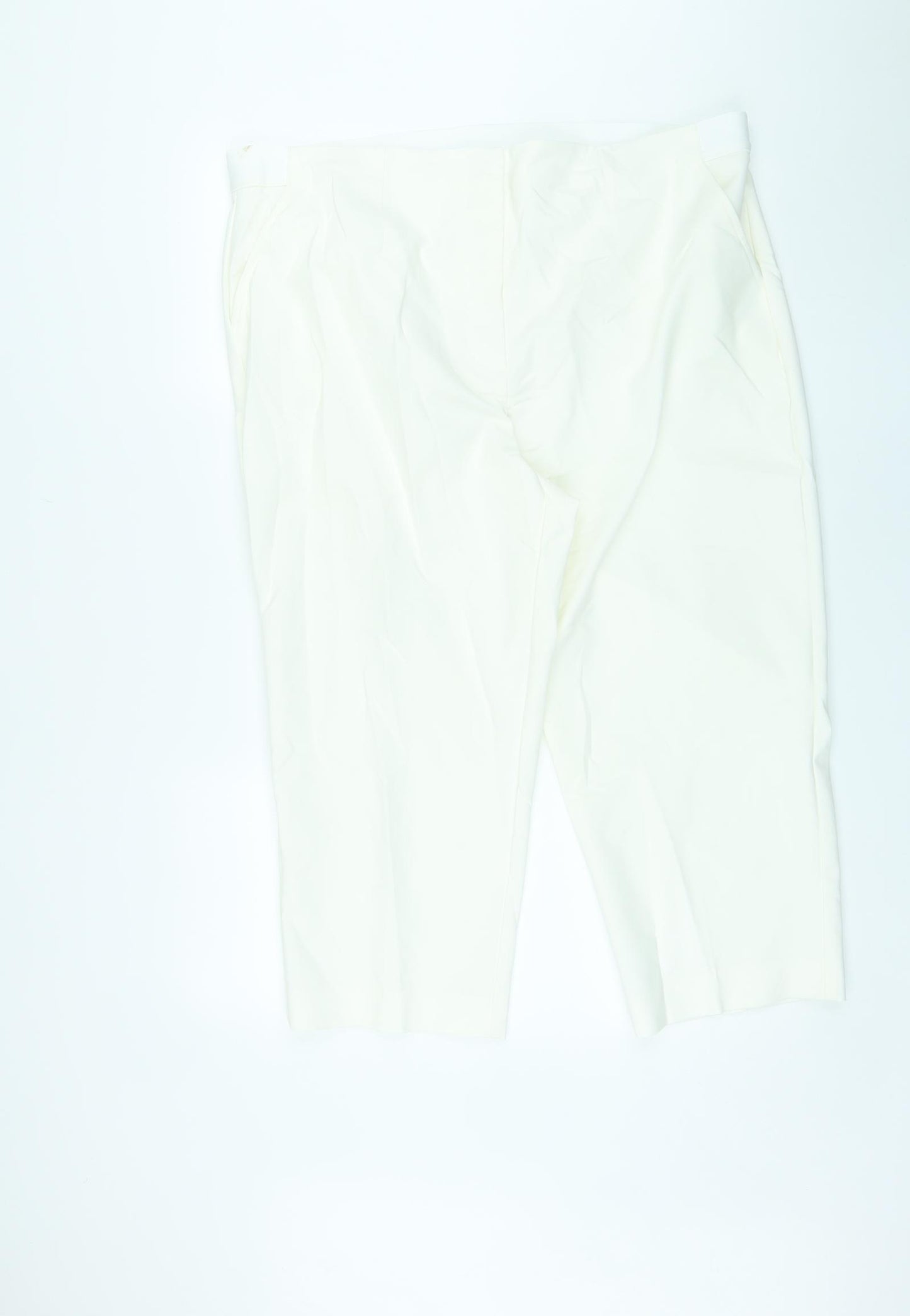 Marks and Spencer Womens White Cotton Cropped Trousers Size 22 L21 in Regular Zip
