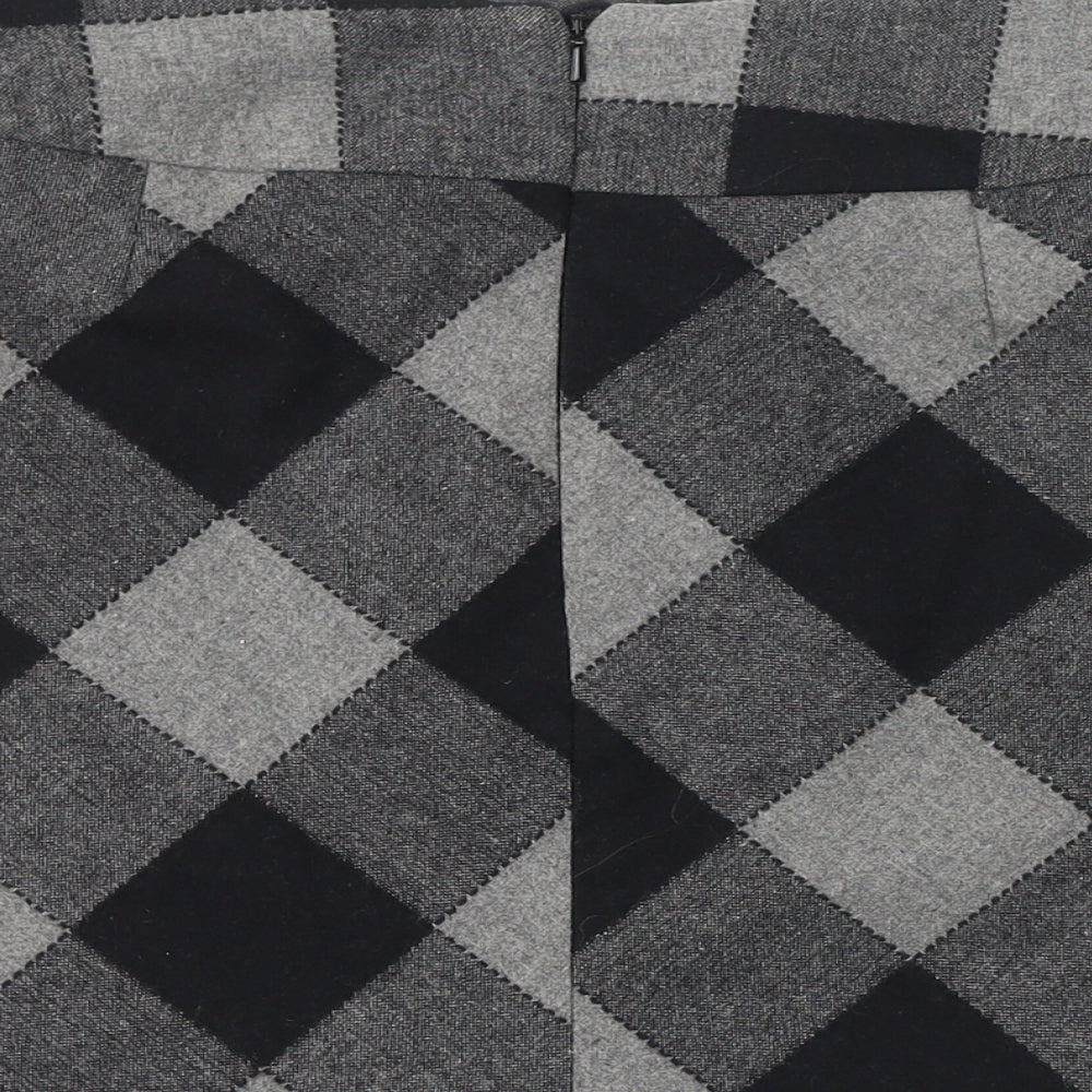 Marks and Spencer Womens Grey Check Wool Mini Skirt Size 10 Zip