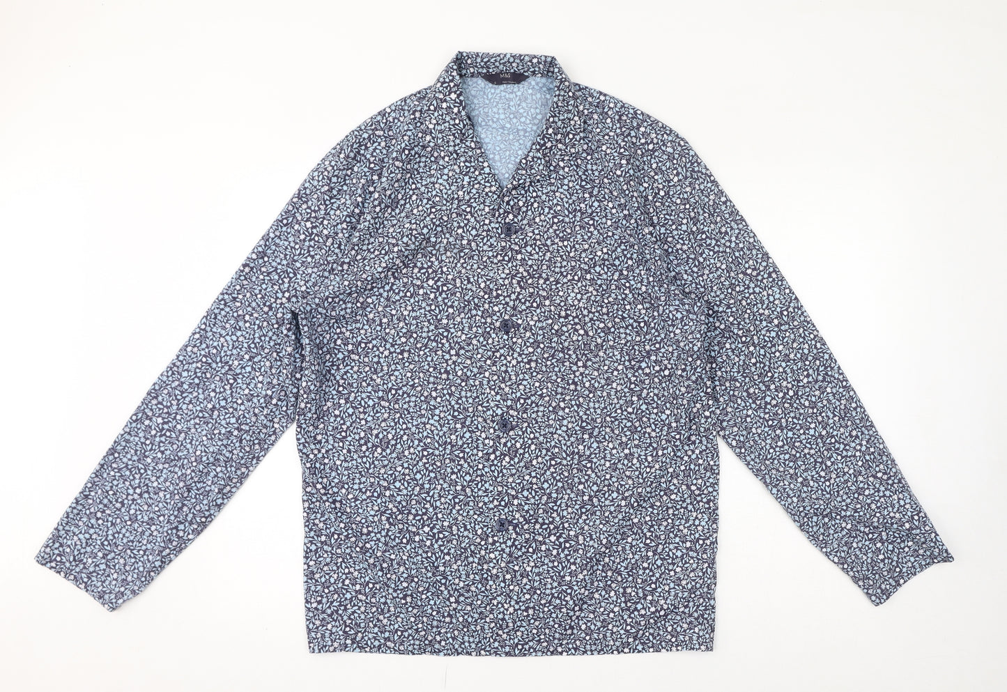 Marks and Spencer Mens Blue Floral Polyester Pyjama Top Size S Button
