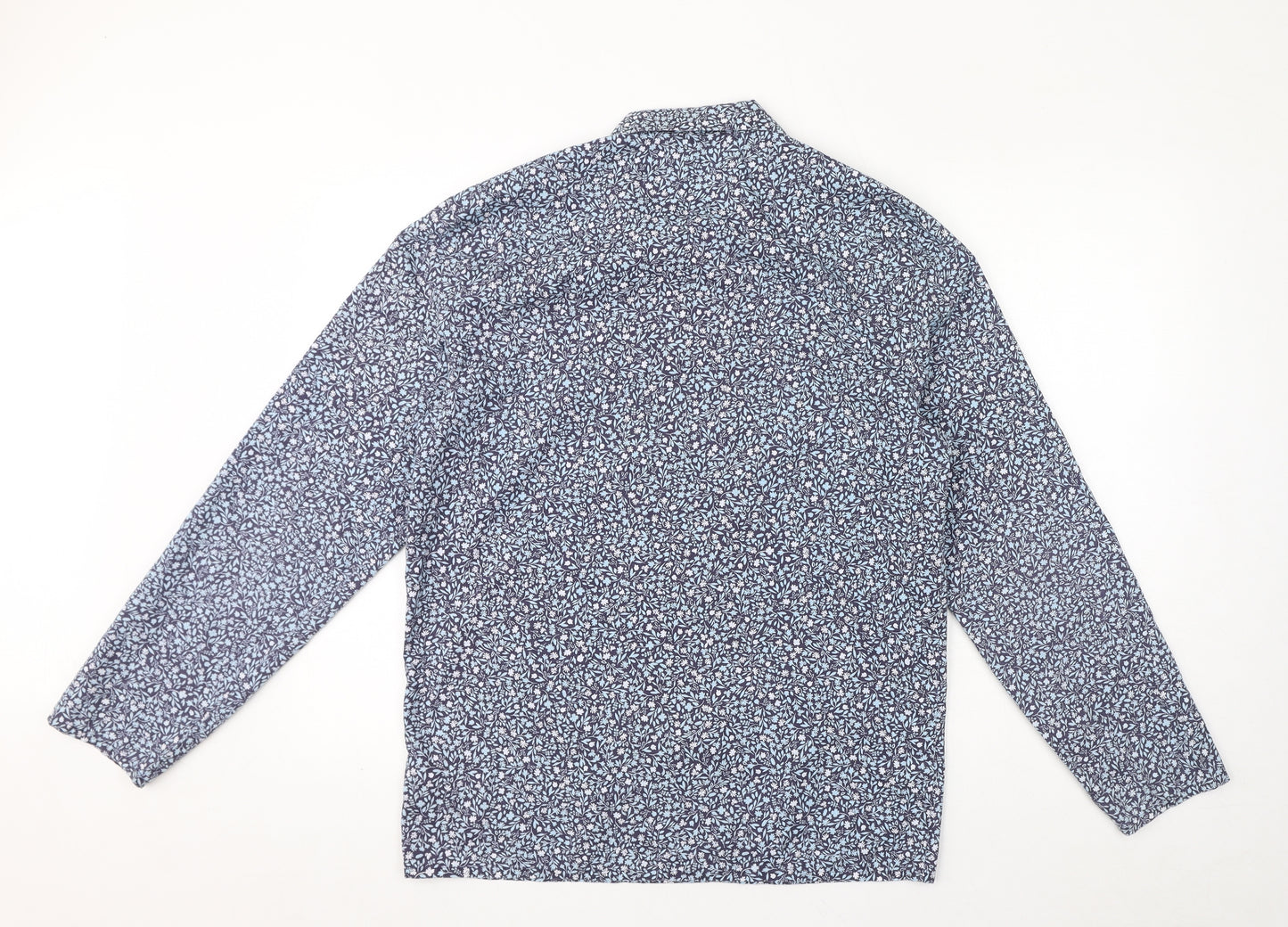 Marks and Spencer Mens Blue Floral Polyester Pyjama Top Size S Button