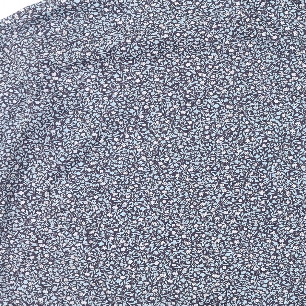 Marks and Spencer Mens Blue Floral Polyester Pyjama Top Size S Button