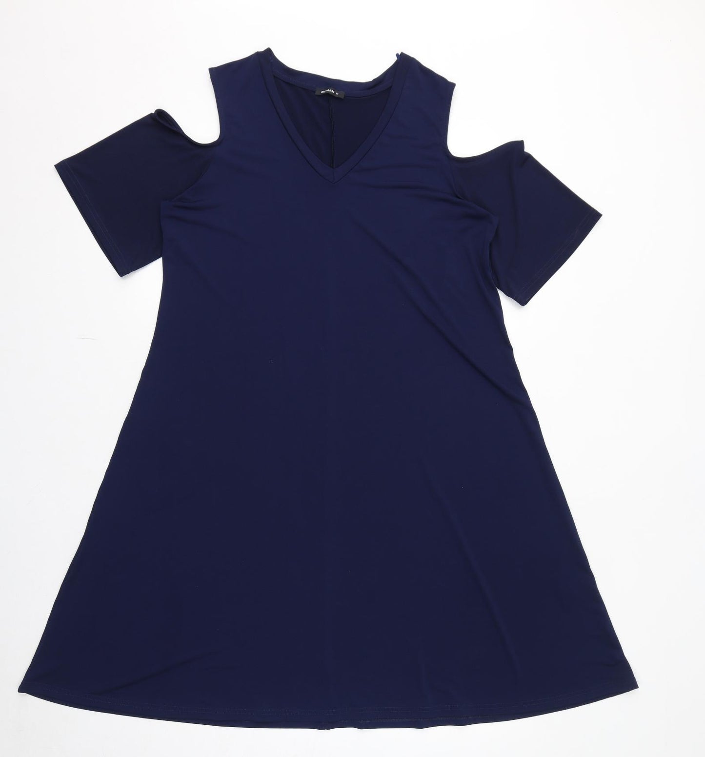 Roman Womens Blue Polyester A-Line Size 14 V-Neck Pullover - Cold Shoulder