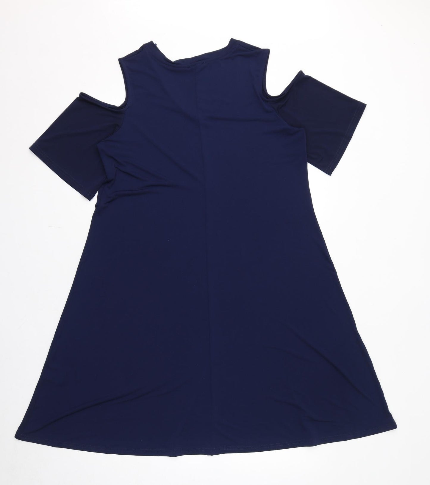 Roman Womens Blue Polyester A-Line Size 14 V-Neck Pullover - Cold Shoulder