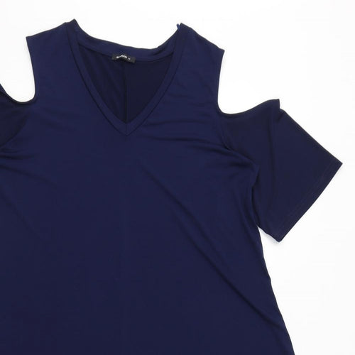 Roman Womens Blue Polyester A-Line Size 14 V-Neck Pullover - Cold Shoulder
