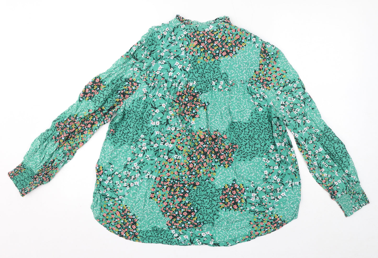 Marks and Spencer Womens Green Floral Viscose Basic Blouse Size 12 Round Neck