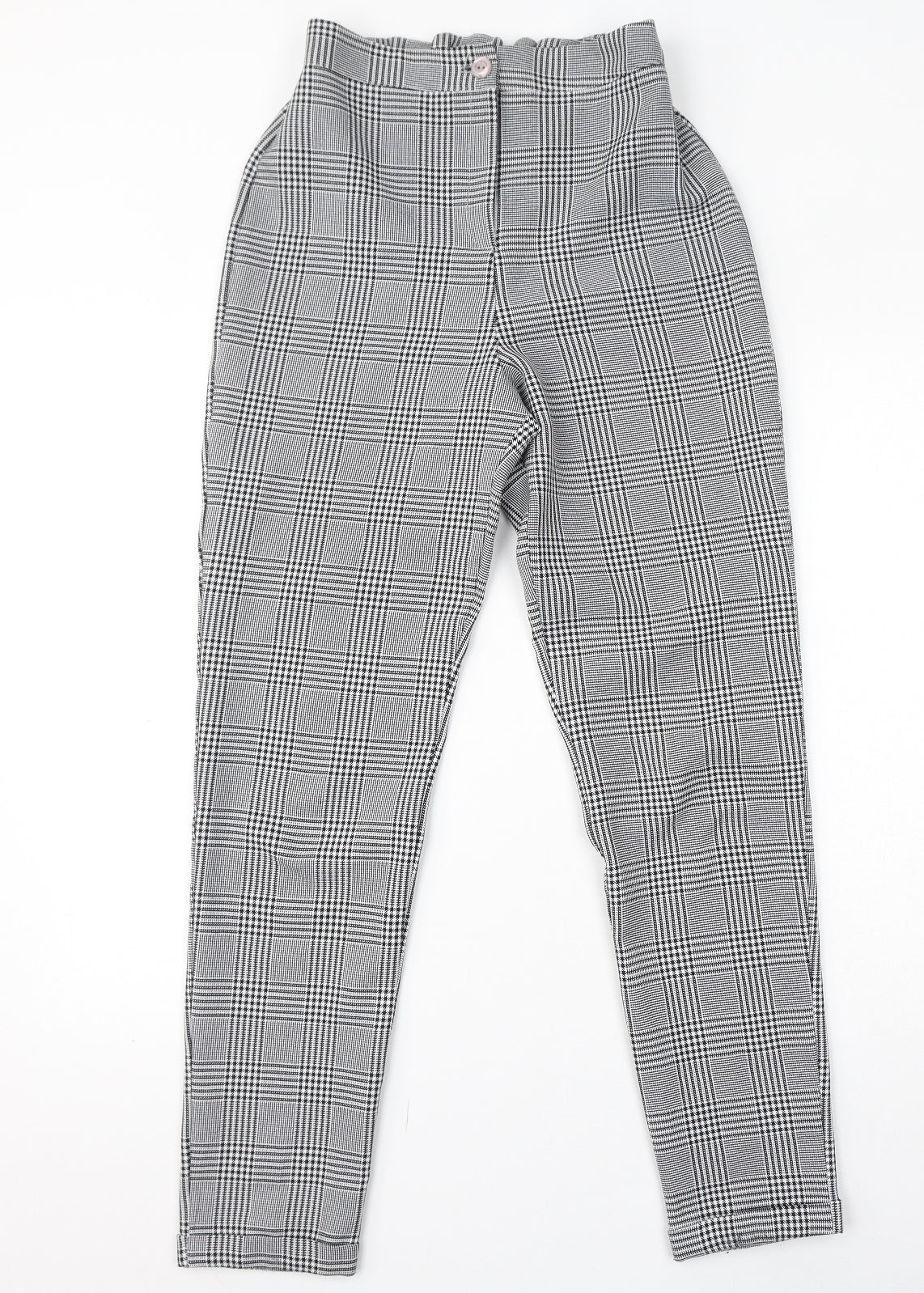 Boohoo Womens Black Check Polyester Trousers Size 8 L30 in Regular Zip