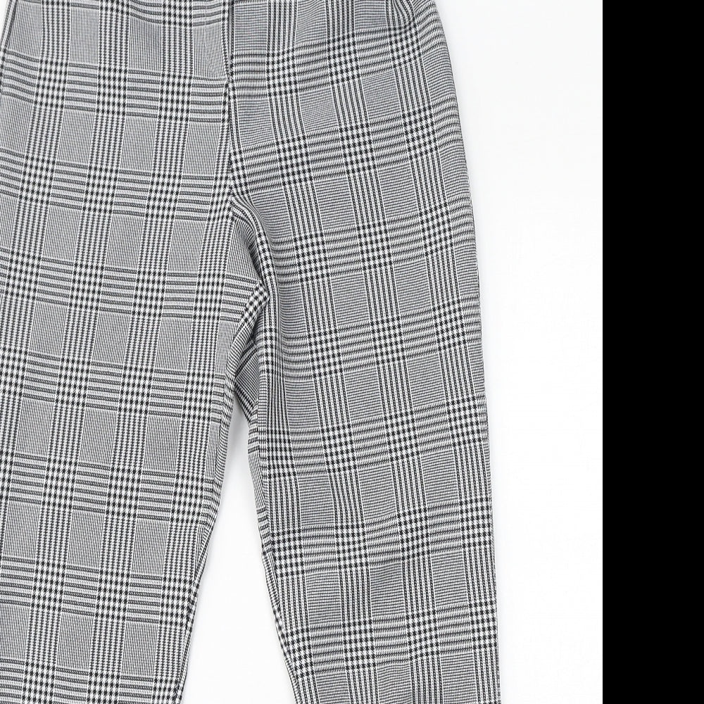 Boohoo Womens Black Check Polyester Trousers Size 8 L30 in Regular Zip