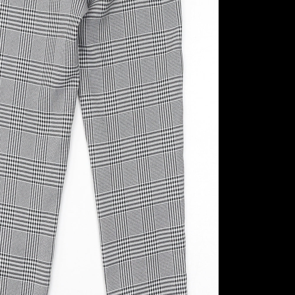 Boohoo Womens Black Check Polyester Trousers Size 8 L30 in Regular Zip