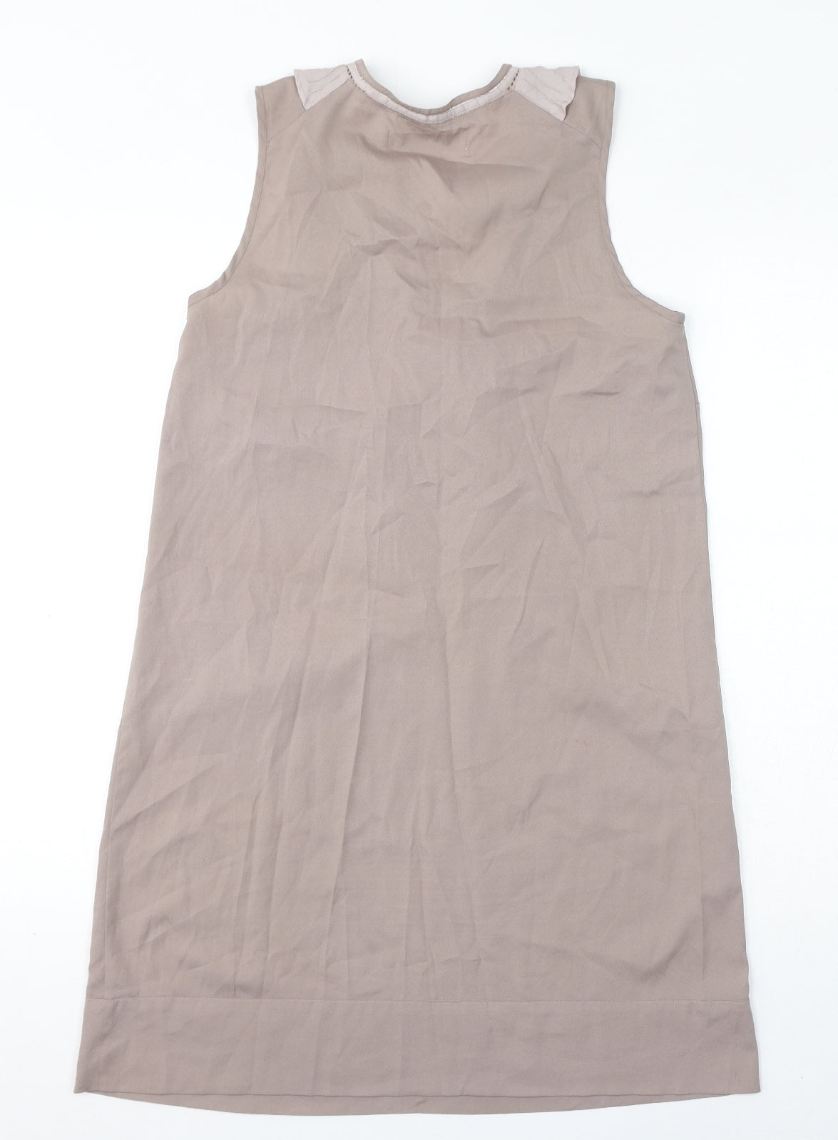 Reiss Womens Brown Polyester Tank Dress Size 12 V-Neck Pullover - Ruffles