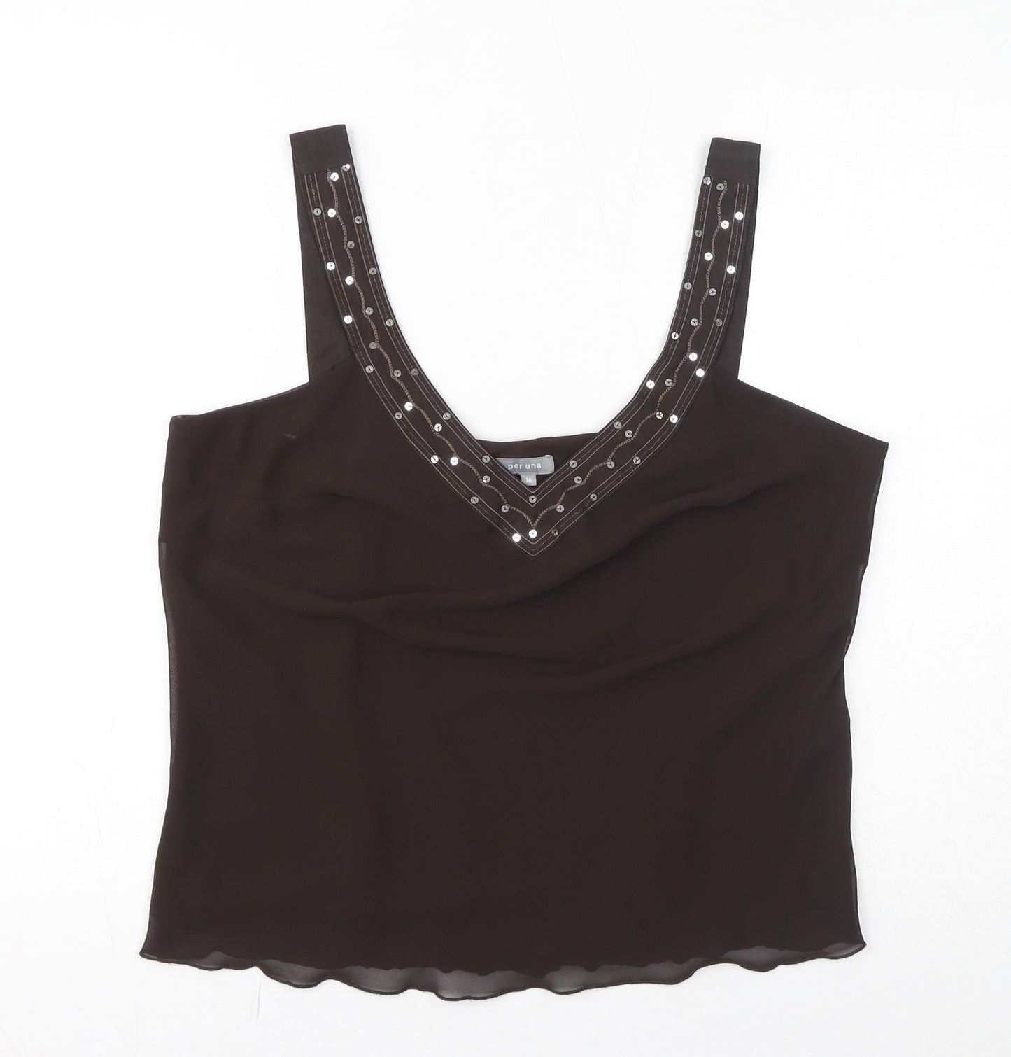 Per Una Womens Brown Polyester Cropped Tank Size 16 V-Neck - Sequins