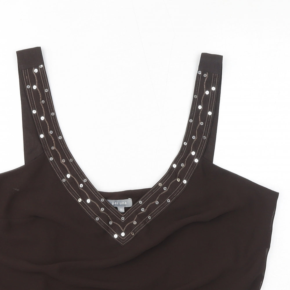 Per Una Womens Brown Polyester Cropped Tank Size 16 V-Neck - Sequins