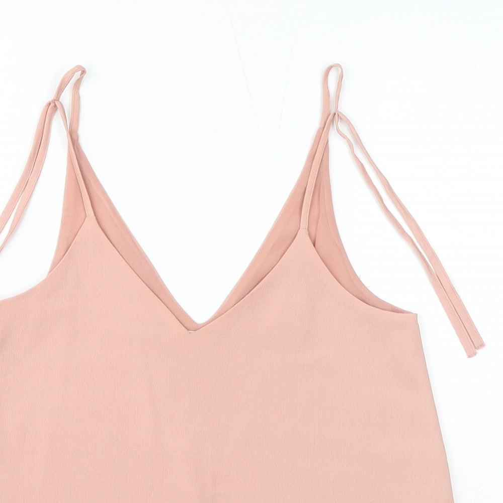 River Island Womens Pink Polyester Basic Tank Size 6 V-Neck