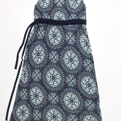 Debenhams Womens Blue Geometric Polyester Maxi Size 16 Round Neck Pullover - Beads Detail