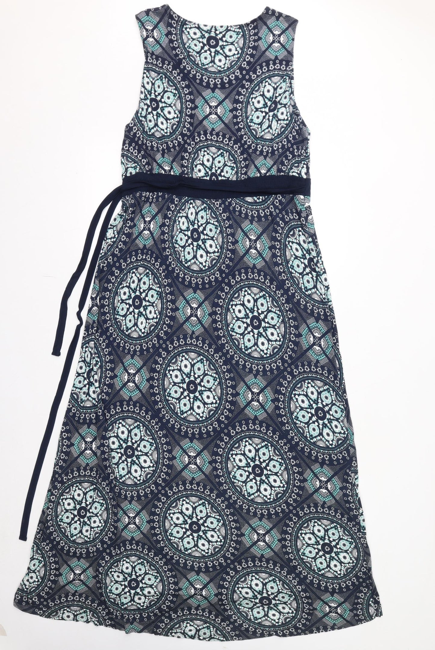 Debenhams Womens Blue Geometric Polyester Maxi Size 16 Round Neck Pullover - Beads Detail