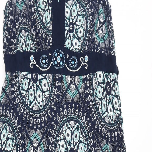 Debenhams Womens Blue Geometric Polyester Maxi Size 16 Round Neck Pullover - Beads Detail