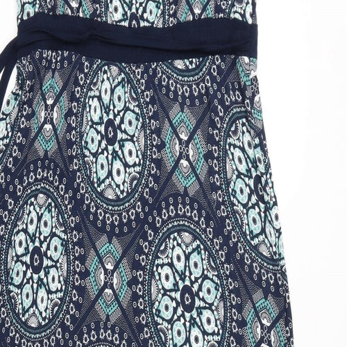 Debenhams Womens Blue Geometric Polyester Maxi Size 16 Round Neck Pullover - Beads Detail