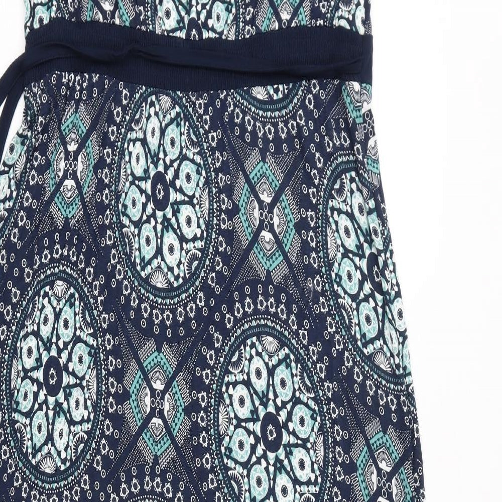 Debenhams Womens Blue Geometric Polyester Maxi Size 16 Round Neck Pullover - Beads Detail