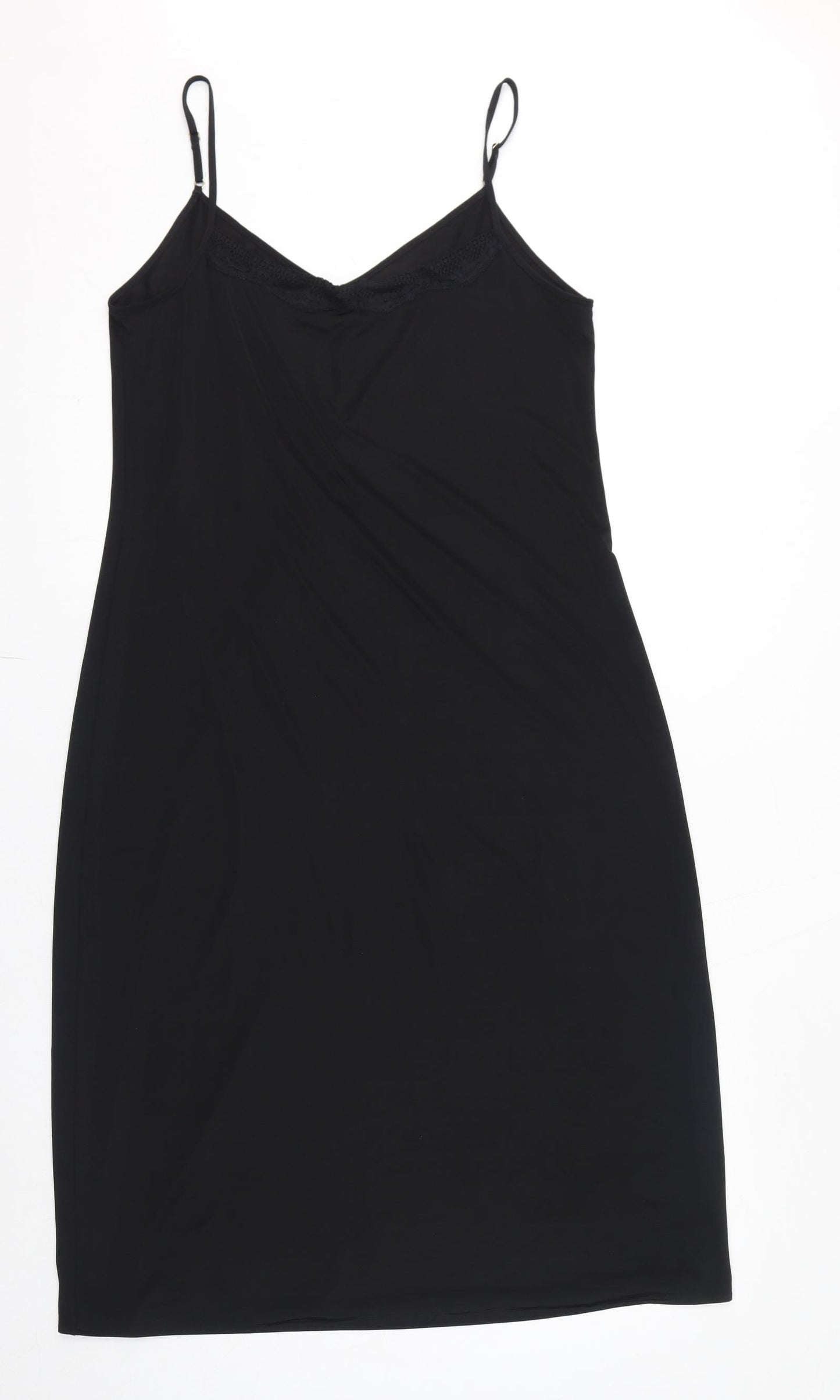 Marks and Spencer Womens Black Solid Polyester Cami Dress Size 14 - Lace Detail