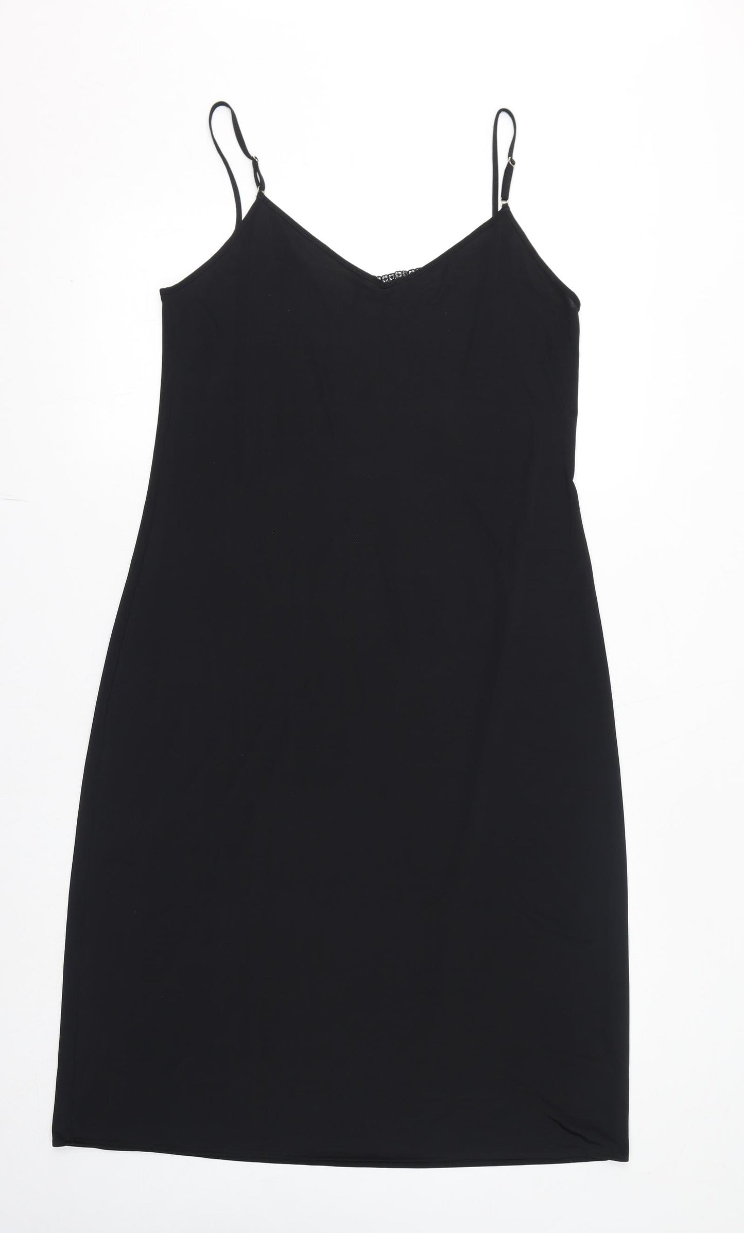 Marks and Spencer Womens Black Solid Polyester Cami Dress Size 14 - Lace Detail