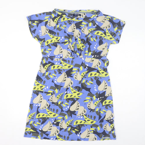 Maine New England Womens Blue Floral Cotton T-Shirt Dress Size 14 Round Neck Pullover