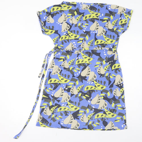 Maine New England Womens Blue Floral Cotton T-Shirt Dress Size 14 Round Neck Pullover