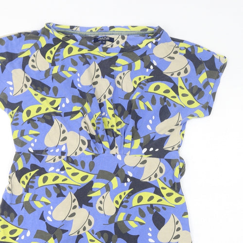 Maine New England Womens Blue Floral Cotton T-Shirt Dress Size 14 Round Neck Pullover