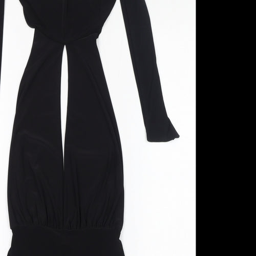 PRETTYLITTLETHING Womens Black Polyester Bodycon Size 6 Halter Tie - Keyhole Neck, Open Back