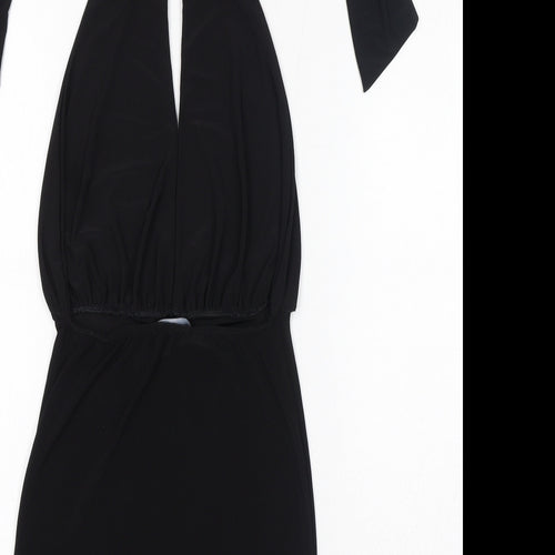 PRETTYLITTLETHING Womens Black Polyester Bodycon Size 6 Halter Tie - Keyhole Neck, Open Back
