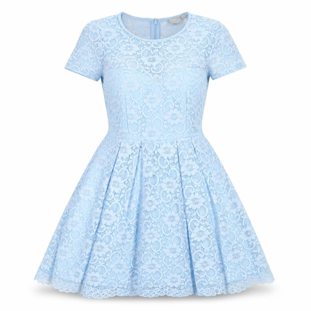 Front view of ASOS women’s blue polyester a-line, size UK 10, round neck zip