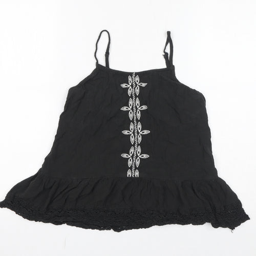 Mossimo Womens Black Geometric Viscose Basic Tank Size S Square Neck - Embroidery