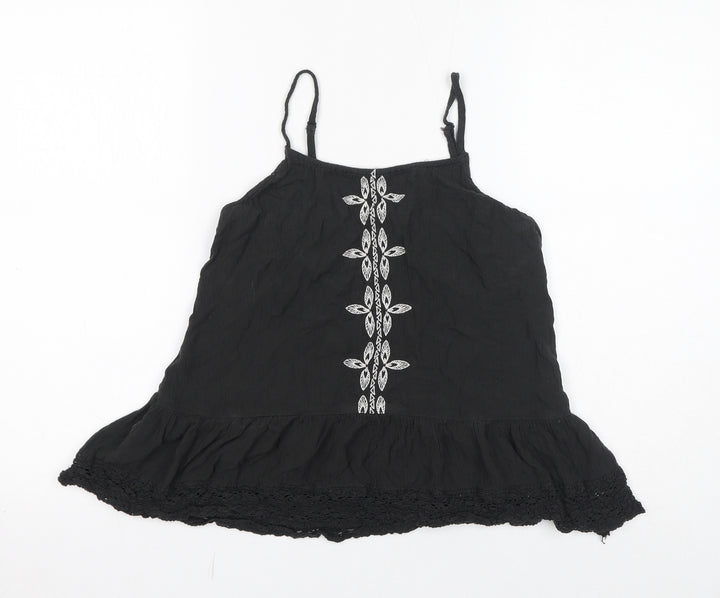Mossimo Womens Black Geometric Viscose Basic Tank Size S Square Neck - Embroidery