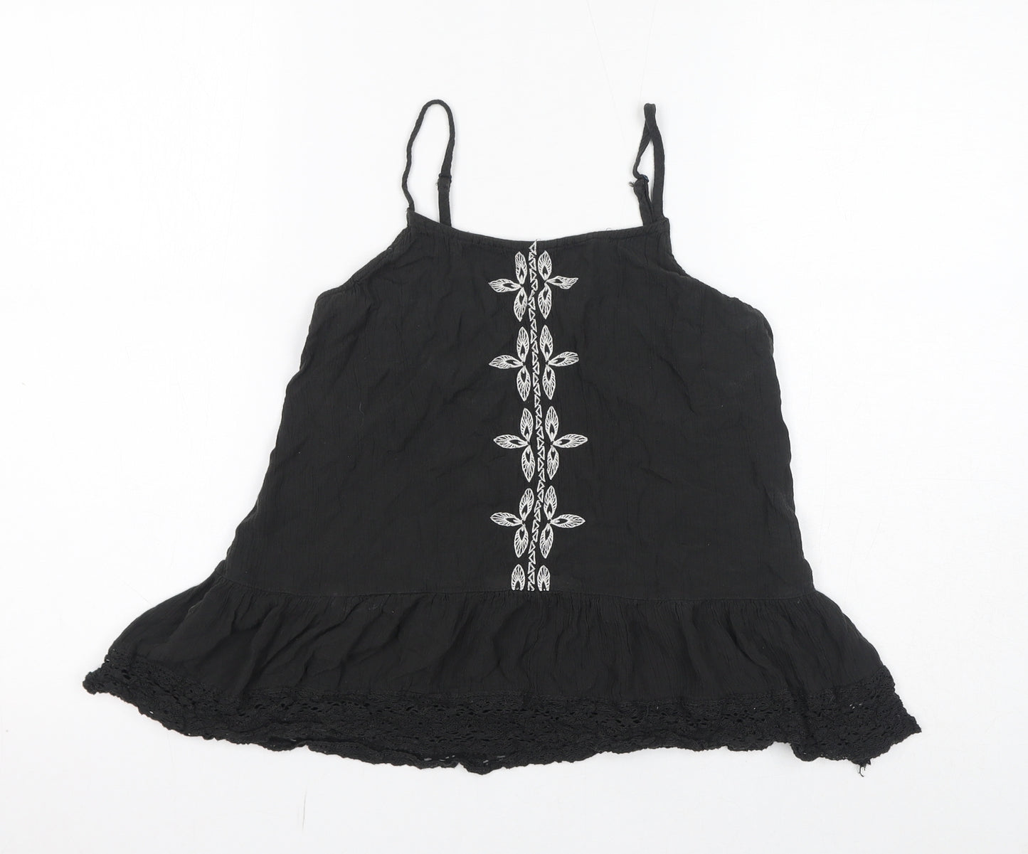Mossimo Womens Black Geometric Viscose Basic Tank Size S Square Neck - Embroidery