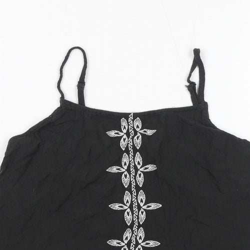 Mossimo Womens Black Geometric Viscose Basic Tank Size S Square Neck - Embroidery