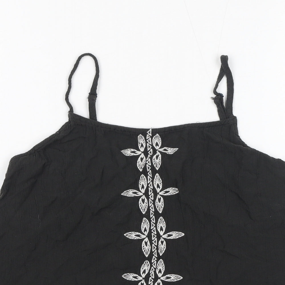 Mossimo Womens Black Geometric Viscose Basic Tank Size S Square Neck - Embroidery
